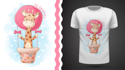 Giraffe and air balloon - idea for print t-shirt