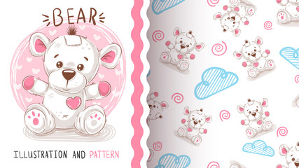 Obraz na płótnie Canvas Cute teddy bear - seamless pattern