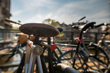 Fototapeta na wymiar bicycle seat close up in amsterdam