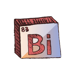Vector three-dimensional hand drawn chemical symbol of heavy metal bismuth with rainbow shades with an abbreviation Bi from the periodic table of the elements isolated on a white background.