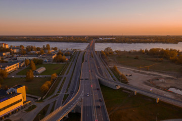 Aerial view of the Southern bridge (Dienvidu tilts)  in Riga, Latvia.
