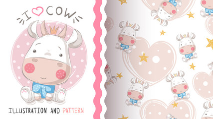 Pretty cute cow - seamless pattern
