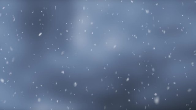 Realistic snowfall on abstract blurry blue copy space background. 