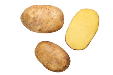 Obraz premium vegan diet: fresh raw organic potatoes, on white, short focus