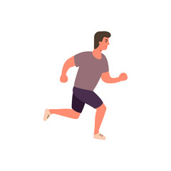 Fototapeta na wymiar Runner athlete in motion. Cartoon flat man running
