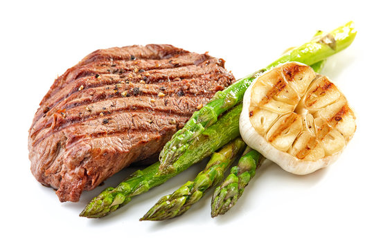 grilled beef fillet steak and vegetables