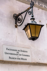 View of retro street lamp, in University of Coimbra , law department building
