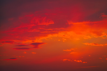 Beautiful fiery, orange and red, sunset sky. Evening Magic Scene. Composition of nature