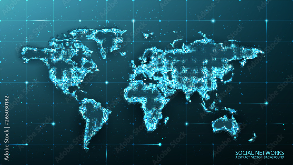 Wall mural map of the planet. world map. global social network. future. vector. blue futuristic background with