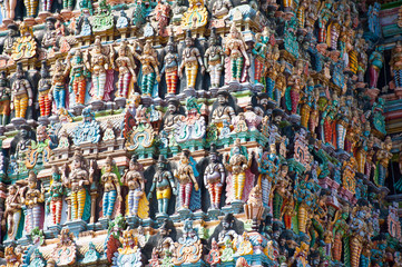 Gods pantheon at Hindu Temple. South India