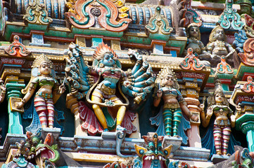 Fototapeta na wymiar Gods pantheon at Hindu Temple. South India