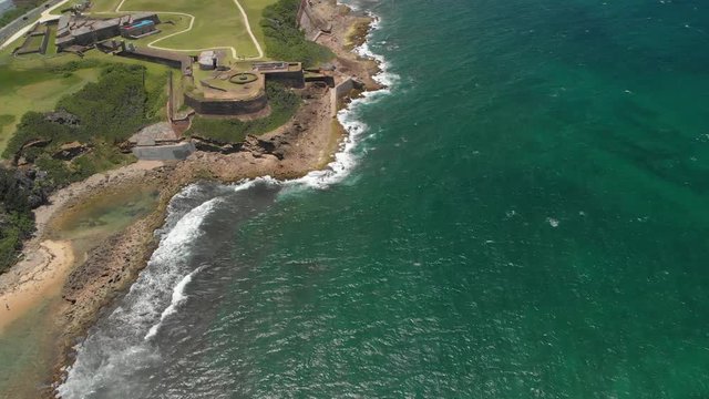 East side of the San Crist&oacute;bal fortress in Old San Juan, Puerto Rico Steady aerial shot of the east side of the San Crist&oacute;bal fortress in Old San Juan, Puerto Rico
