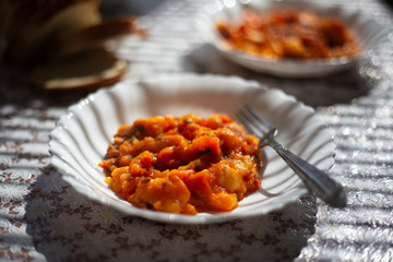 Close-up of vegan food, potatoes and carrots