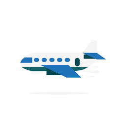 Airplane icon in flat design. Plane with shadow isolated. White background. Vector