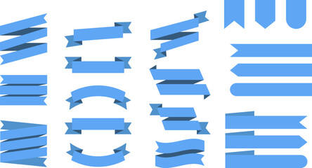 Flat vector ribbons banners isolated background. Ribbon blue colored. Set ribbons or banners. Vector