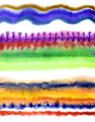 Watercolor background in the form of colored blurry stripes and waves, abstract pattern.