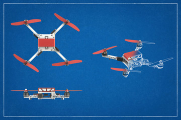 A desing of a drone in blueprint.