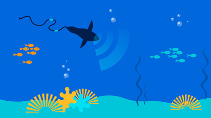 Underwater Communication Tools Flat Illustration