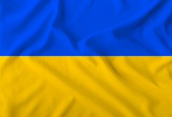 color ukraine national flag on draped textile, background