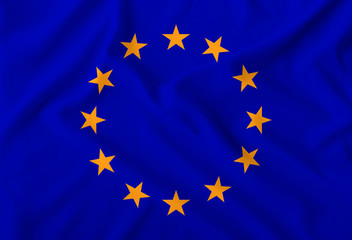The flag of the European Union, depicted on a silk fabric with soft folds