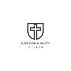 Fototapeta na wymiar shield number one cross Church Community Logo Design Inspiration custom logo design vector logo non-profit