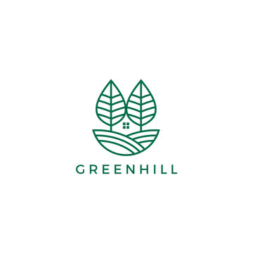 Abstract Green Hill Real Estate trees landscape custom vector Logo Design Inspiration