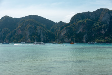 Fototapeta na wymiar View of Ao Tonsai Pier on Koh Phi Phi island, Thailand. 2019