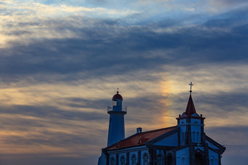 Beautiful sunset and sea Catholic church