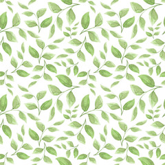  Pattern of watercolor leaves. Spring texture for printing on postcards, banner and textiles. Design for pastel linen and curtains