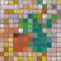 Flower pot - abstract mosaic with colorful squares drawing by pastel 