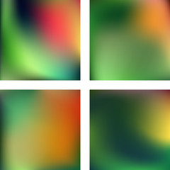 Naklejka premium Set with abstract blurred backgrounds. Vector illustration. Modern geometrical backdrop. Abstract template. Green, yellow, orange colors.