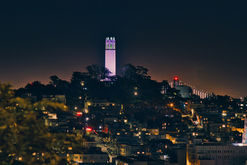 The landmark Coit Tower at night in San Francisco, CA. (USA)