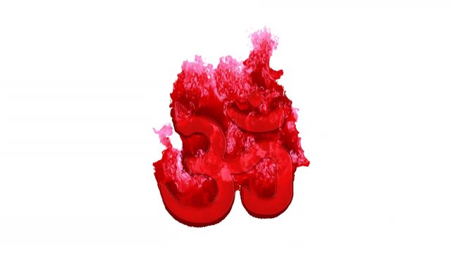 Symbol om inflames with dark fire, then burns. In - Out loop. Alpha channel Premultiplied - Matted with color white