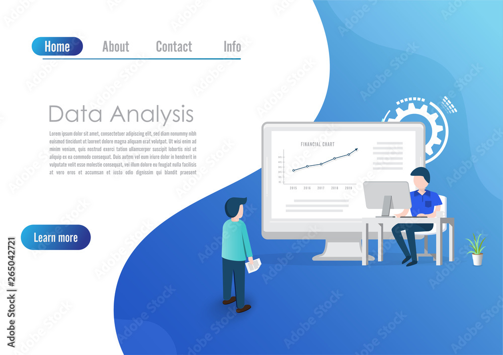 Poster modern flat design concept of big data analysis for website and computer website development. landin