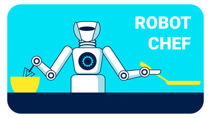 Robot Chef Advertising Banner Flat Vector Template