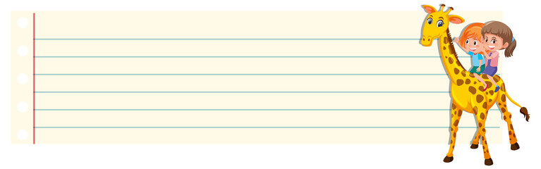 GIrls riding giraffe on note template © brgfx