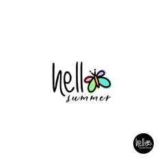 hello summer lettering, handwritten and calligraphy vector illustration