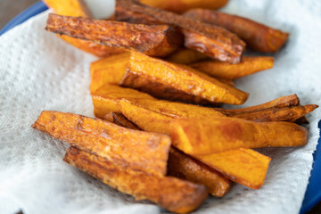 Freshly Prepared sweet potato fries ready to eat