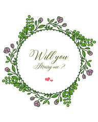 Vector illustration template will you marry me for art purple wreath frame