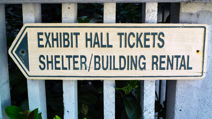 Park Exhibit Hall Shelterand Rental Building Sign on the Boardwalk
