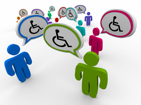 Wheelchair Disabled Person Symbol Disability People Speech Bubbles Talking 3d Illustration