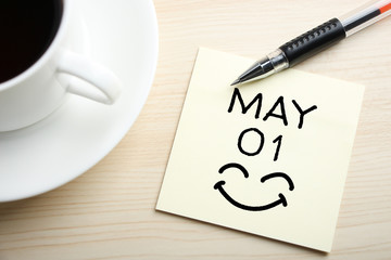 May 01 Happy Labor Day Concept On Sticky Note