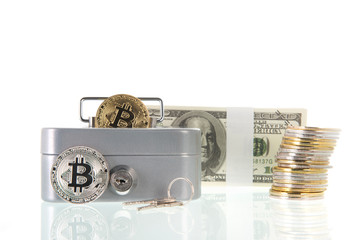 Bitcoins isolated over white background