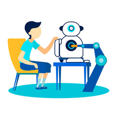 Child Creating Robot Flat Vector Illustration
