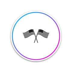 Two crossed American waving flags icon isolated on white background. National flag of USA. The United States of America flag. Independence day symbol. Circle white button. Vector Illustration