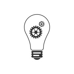 Light lamp icon isolated. Bulb with gears and cogs working together symbol. Idea concept. Flat design. Vector Illustration