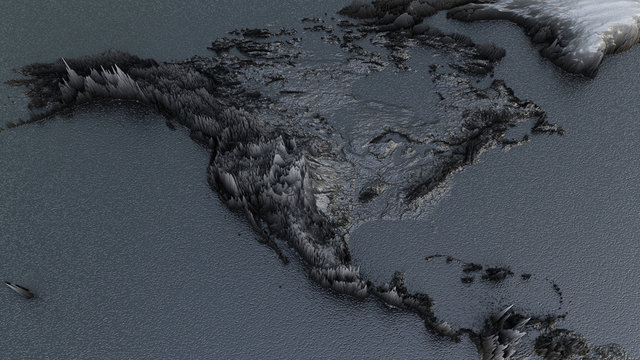 Abstract Black World Map, Continet Extruded or Displacement