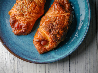 Sausage bread on a plate