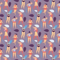 Motivate Woman Seamless Flat Pattern Foliage Decor