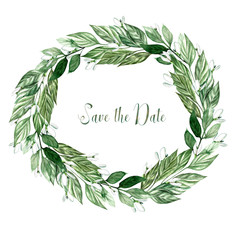 Obraz premium Beautiful watercolor wreath with leaves and snowdrops.